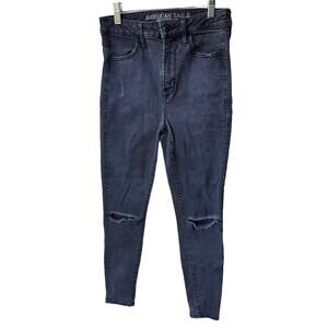 american eagle faded black high waisted skinny jeans with rips women size 4